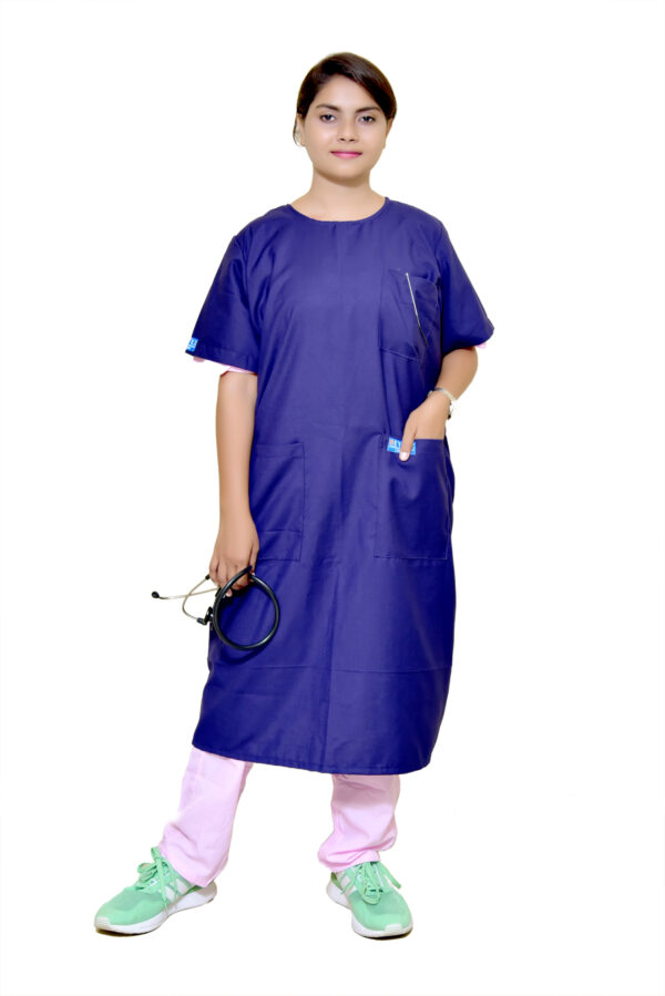 HEYVEZ Women's Hospital Gown - Universal Fit Gown for Doctors, Nurses & Medical Professionals (Universal Fit, Navy Blue)